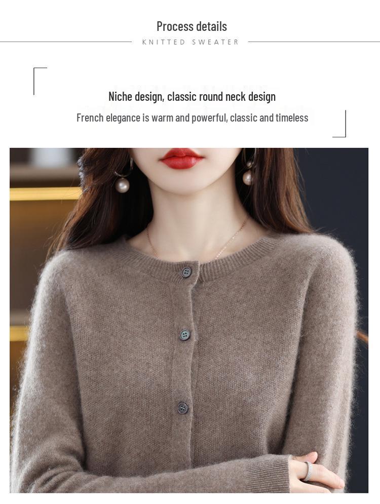 2026 Autumn/Winter Women's Seamless Cashmere Crew Neck Sweater - High-end Pure Wool Knitted Cardigan