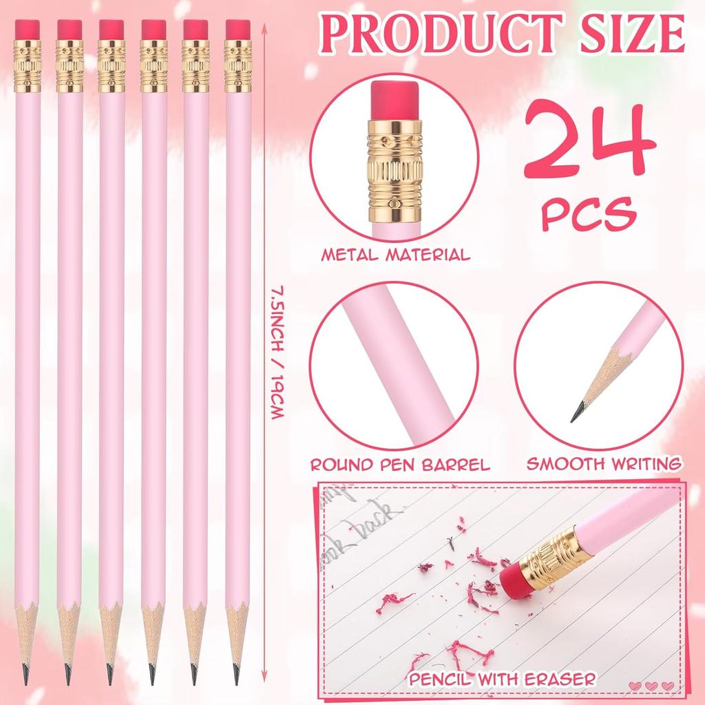 24 Pcs Round Pencils with Eraser HB Cute Pencils Bulk for School Graphite Wood Color Unsharpened Pencil for Drawing Sketching Wedding School Teacher