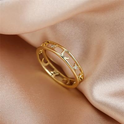 Roztomilý Star Moon Jewelry Charm Zlatá farba Duté svadobné obrúčky pre ženy Tenký zásnubný prsteň s kubickými zirkónmi