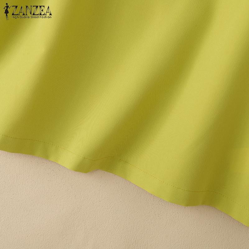 ZANZEA Women Casual Round Neck Loose 3/4 Sleeve Solid Blouse