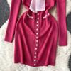 Elegant Bow High Waist Fashion Bodycon  Dress Long Sleeve Sexy Knit Elastic Tight Vestidos Autumn Winter Pencil Sweater Dress