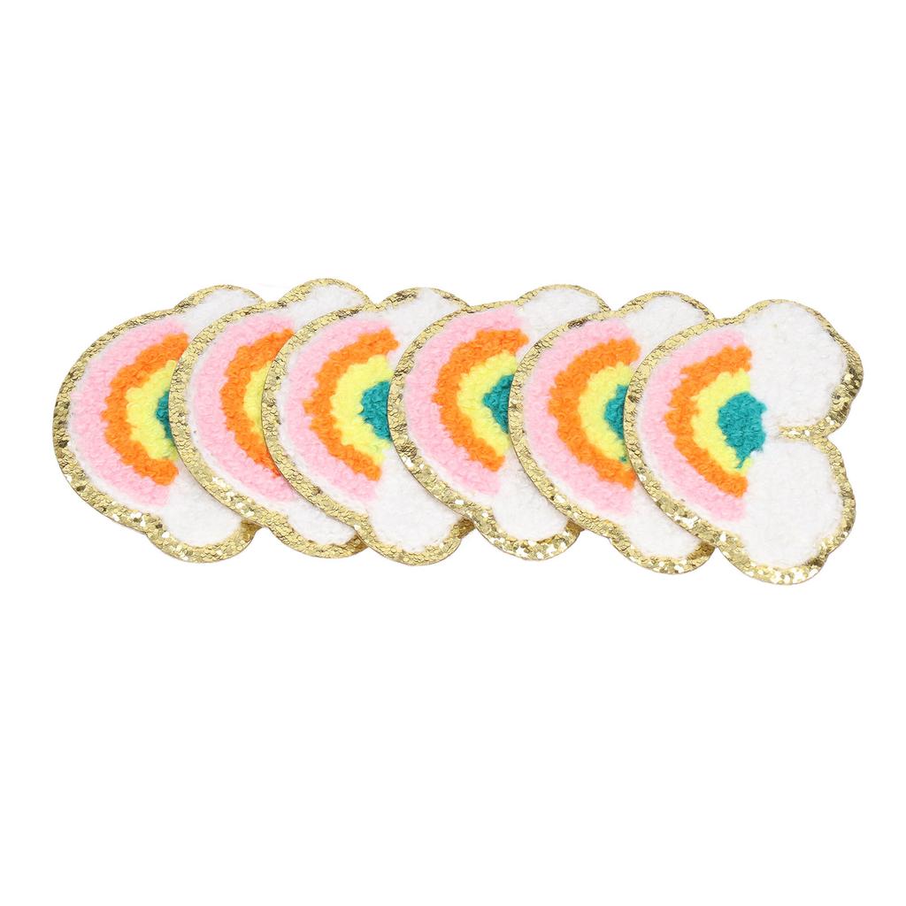 6 Pcs Rainbow Patches Bright Color Rainbow Cloud Pattern Cotton DIY Embroidery Iron On Clothing Patches