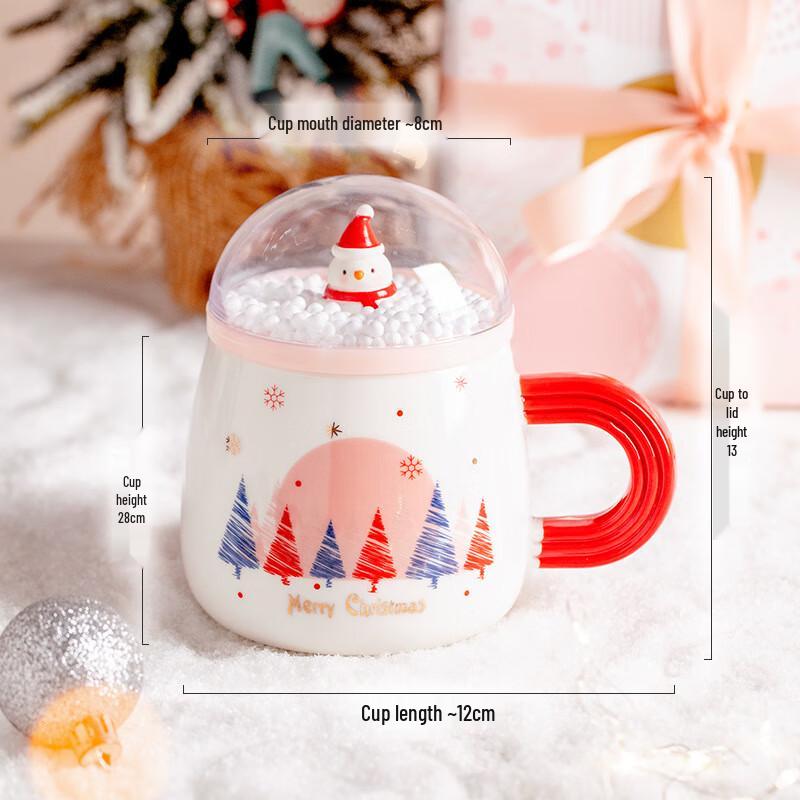 Cartoon Snowman Ceramic Mug Set with Lid