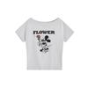 White Slanted Shoulder Off-shoulder Short-sleeved T-shirt Women's Summer New American Cartoon Mickey Print Casual Loose Top