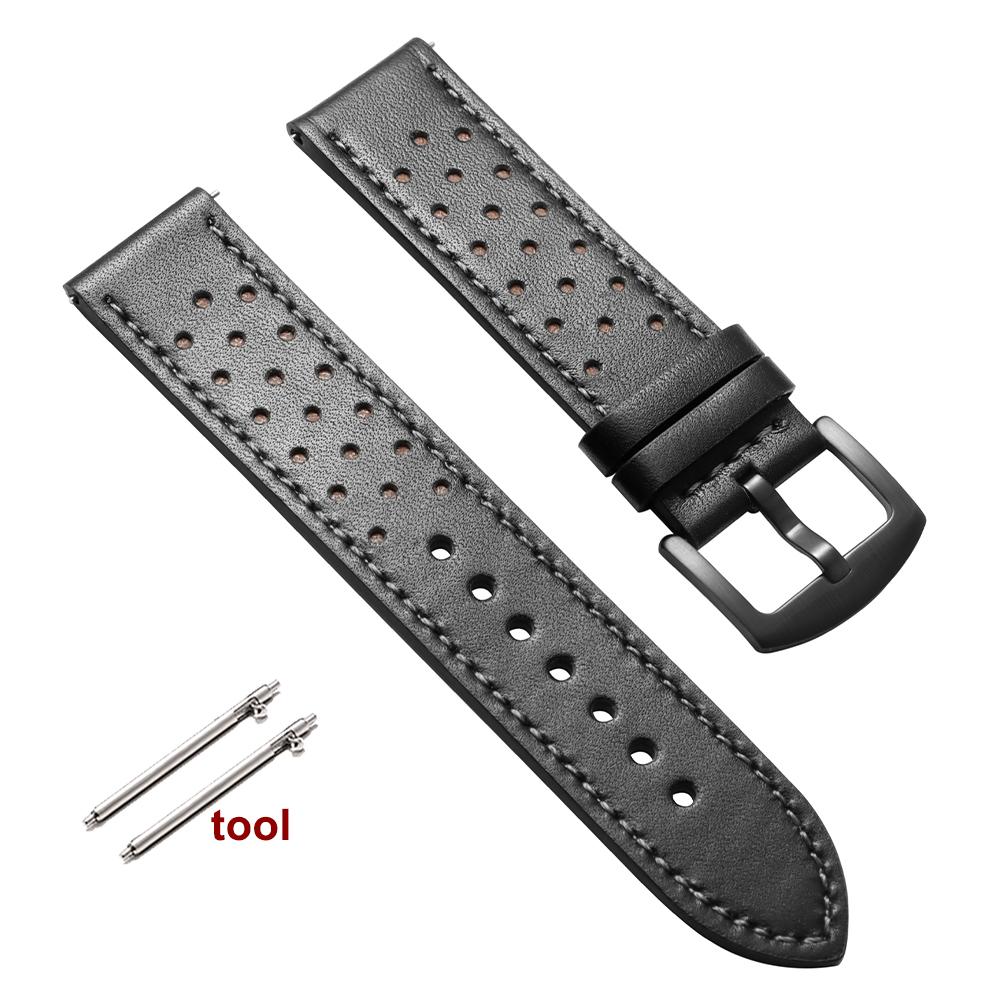 Vintage Handmade Watch Strap 20mm 22mm for Omega Business Leather Straps Black Brown Blue Breathable Porous Sports Watchbands