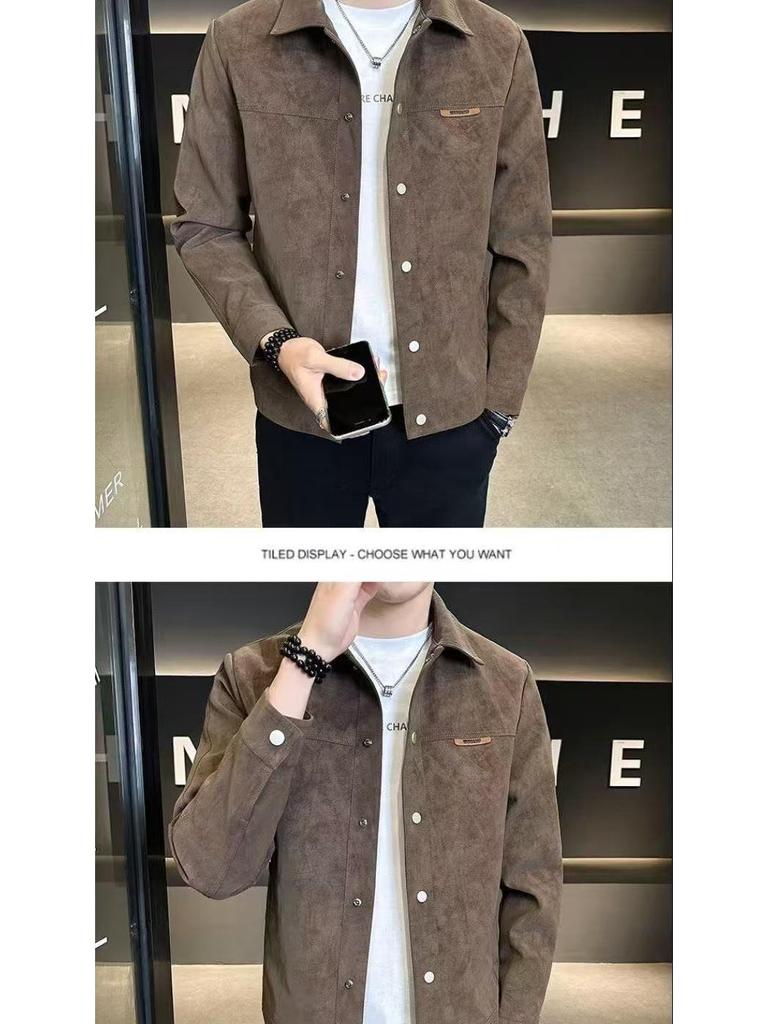 2025 Men's Suede Plush Lapel Jacket - Trendy Spring/Autumn Street Style, High-End & Versatile