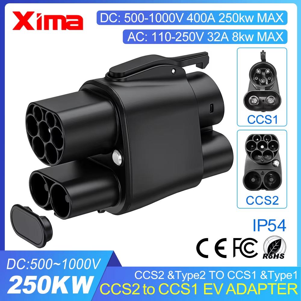 XIMA CCS2 to CCS1 EV Charger Adapter DC 400A 500 - 1000V 250kw Combo Charging Connector Converter DC Fast Ev Charging Adapter CCS2 to CCS1