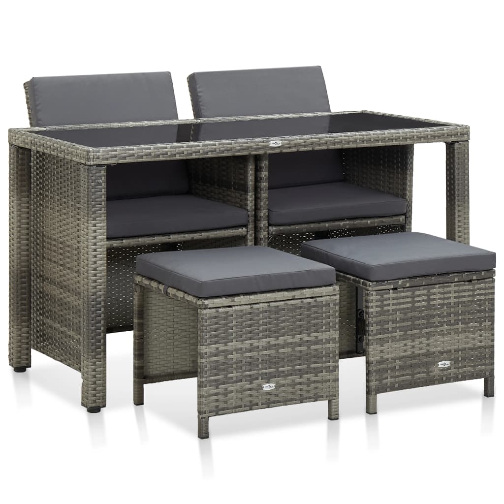 5 Piece Garden Dining Set with Cushions Poly Rattan Grey