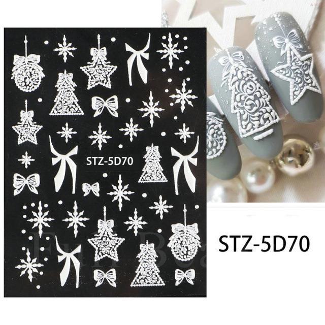 Nail Art Sticker Winter Christmas Snowflake Elk Santa Claus Christmas Ball 5D Embossed Nail Art Sticker