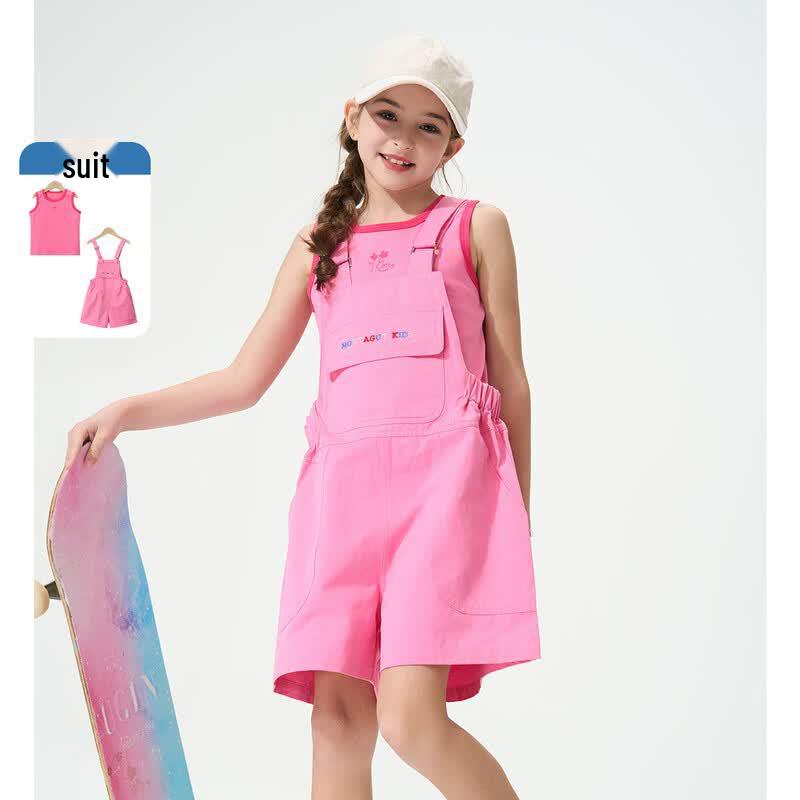 Mengtejiao Girls 2026 Summer Casual Suspender Pants Two-Piece Set 130