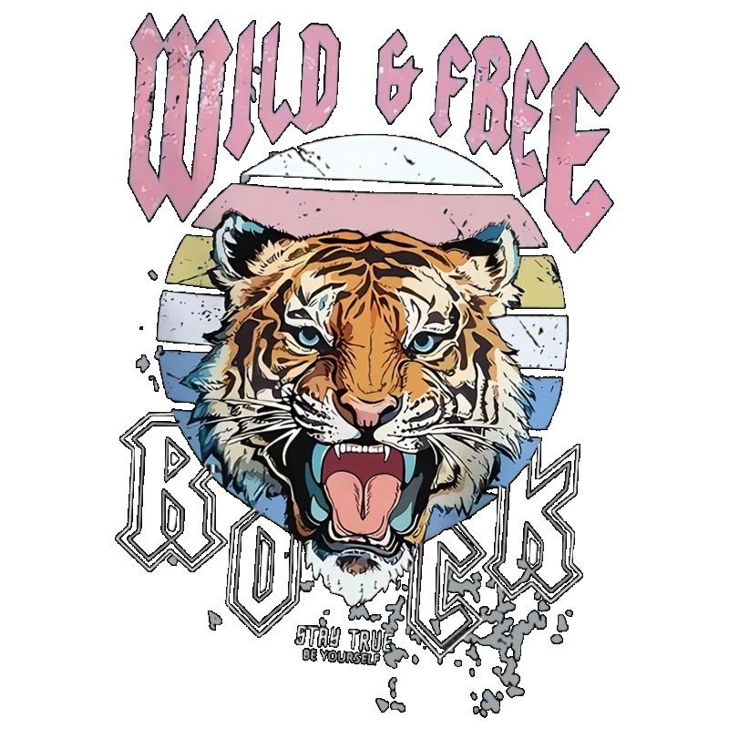 Women Casual T Shirt Black Tiger Print Wild And Free Rock Statement Graphic Top For Everyday Wear Summer Outfits Streetwear Fashion