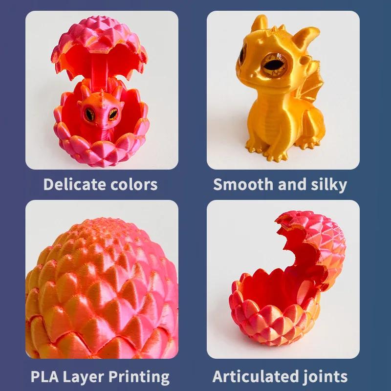 3D Printed Dragon Egg with Dragon Anti-stress Mini Model Movable Rotatable Desktop Ornament Kid Toy Companionship Gift