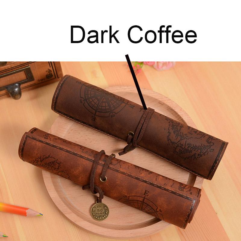 

Ретро карта сокровищ в рулоне, пенал из искусственной кожи, большая вместительная сумка для ручек, сумка для кистей для макияжа, пенал, школьные канцелярские принадлежности темный кофе