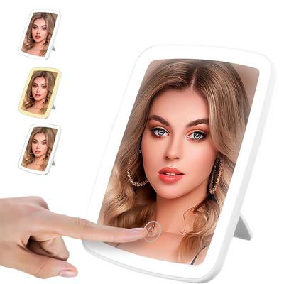 Coollooda LED Makeup Tabletop Mirror with USB 3 Color Touch Panel Adjustable Adjustable Actress Stand Suitable for Travel and Bedroom Use Mirror,