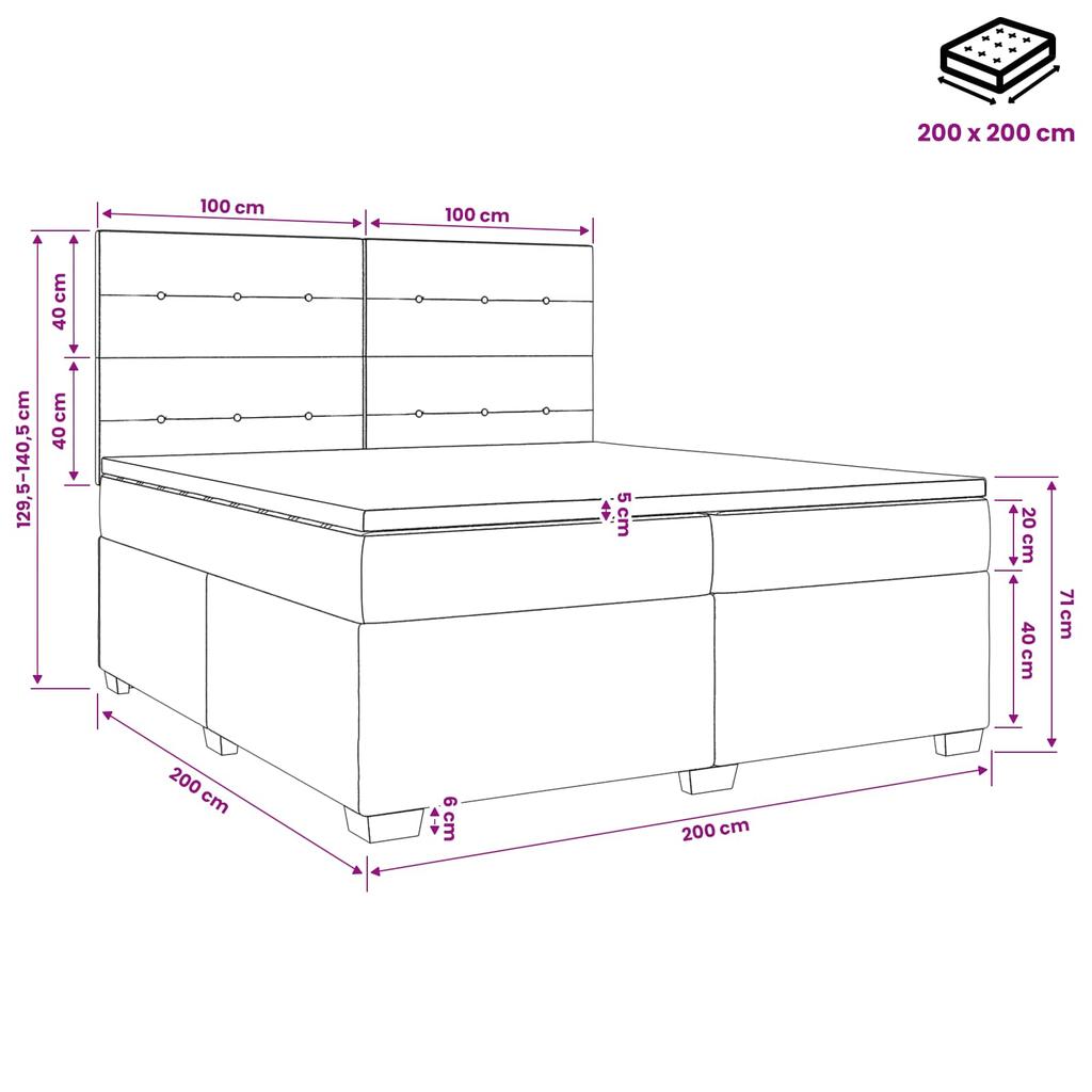 Box Spring Bed with Mattress Dark Grey 200 X 200 Cm Velvet