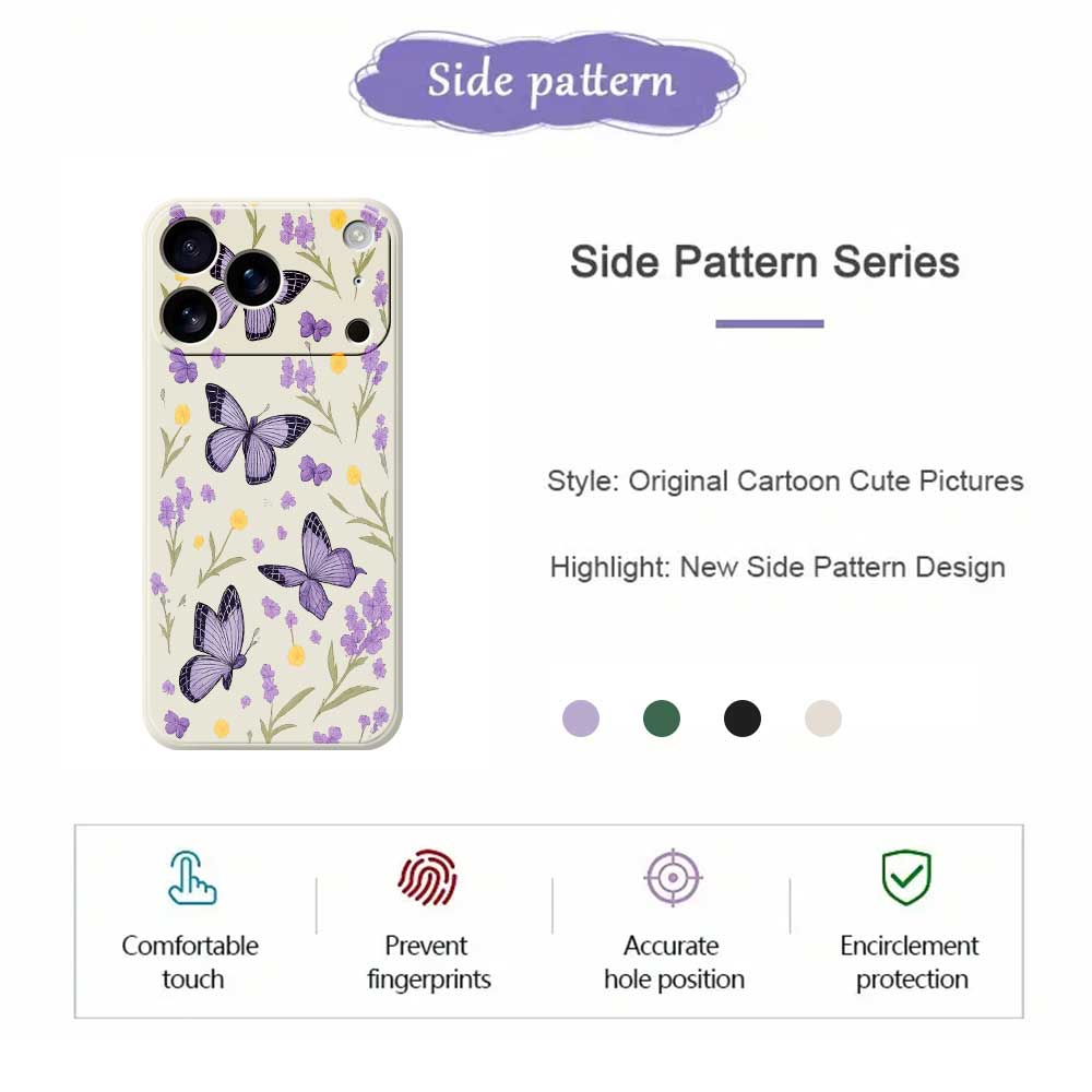 For iPhone 17 Pro Case Purple Butterflies Pattern Printing Straight Edge TPU Phone Back Cover