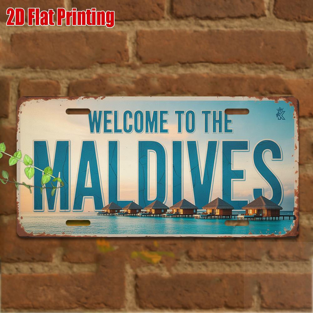 

HD Aluminum Metal Sign Welcome to The Maldives Vintage License Plate Style Wall Decor Retro Tropical Overwater Bungalow Ocean 15x30cm(5.9x7.8inch)