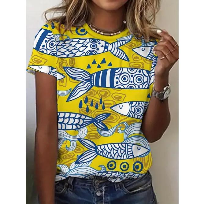 Summer Round Neck 3D Animal Print Top Fashionable Casual Short Sleeved Women's T-shirts