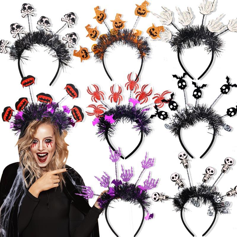 New Halloween Headband, Pumpkin Spider Top Headband, Ghost Party Decoration Funny Radial Colored Strip Headdress