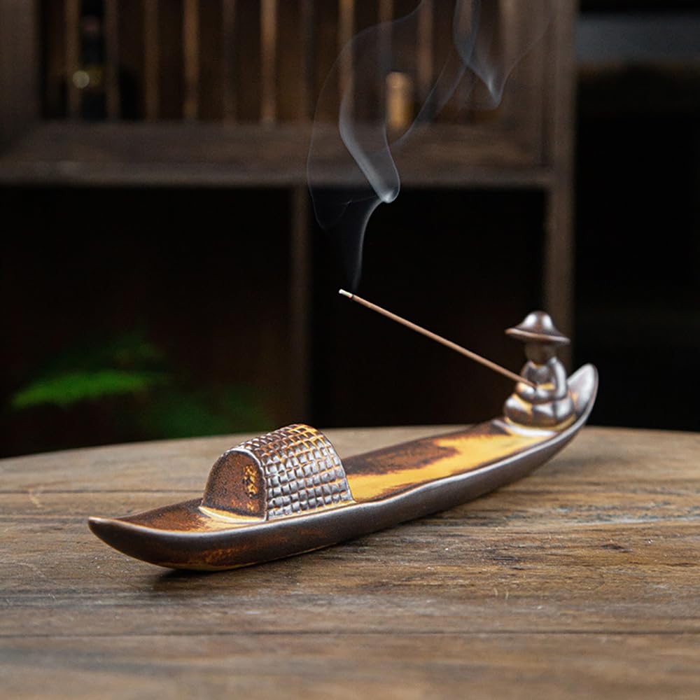 Cedar Eight Fisherman Incense Holder, Boat Shape, Stylish Retro Incense Holder, Cute Interior Decor, Incense Stick Holder