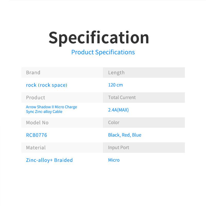 ROCK Micro USB Cable 2.4A USB Type C Charging Cables Zinc Alloy Fast Charge Data Sync Wire