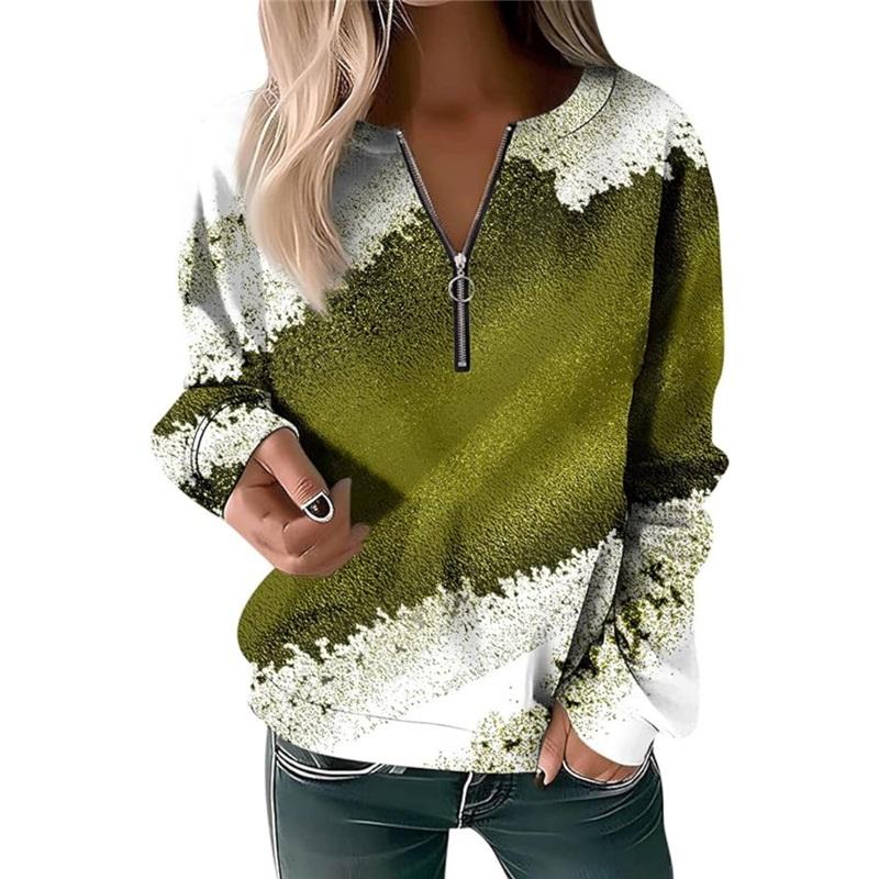 Women's Floral Print Half-Zip Sweatshirt Crew Neck Long Sleeve Casual Pullover Spring Autumn Blouse
