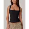 Solid Color Square Neck Sleeveless Top Solid Color Square Collar Slim Fit Sleeveless Top Female