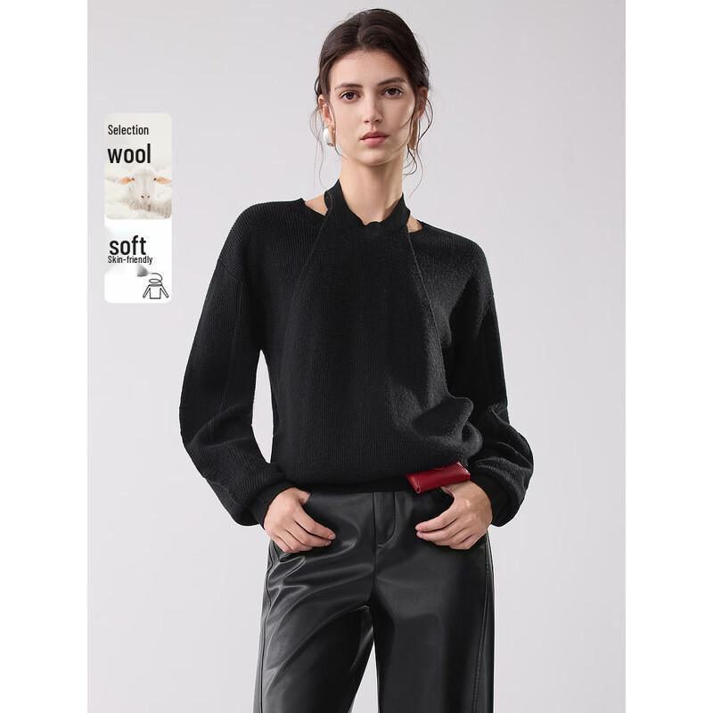 ELLE Women s Faux Two-Piece Lamb Wool Pullover Sweater M