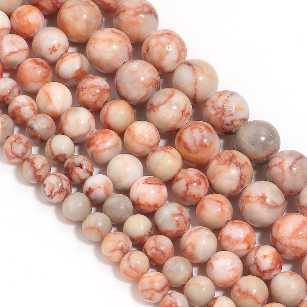 Natural Stone Beads 6 8 10mm Red Web Round Loose Spacer Beads For Jewelry Making DIY Handmade Bracelets Necklace Accessories