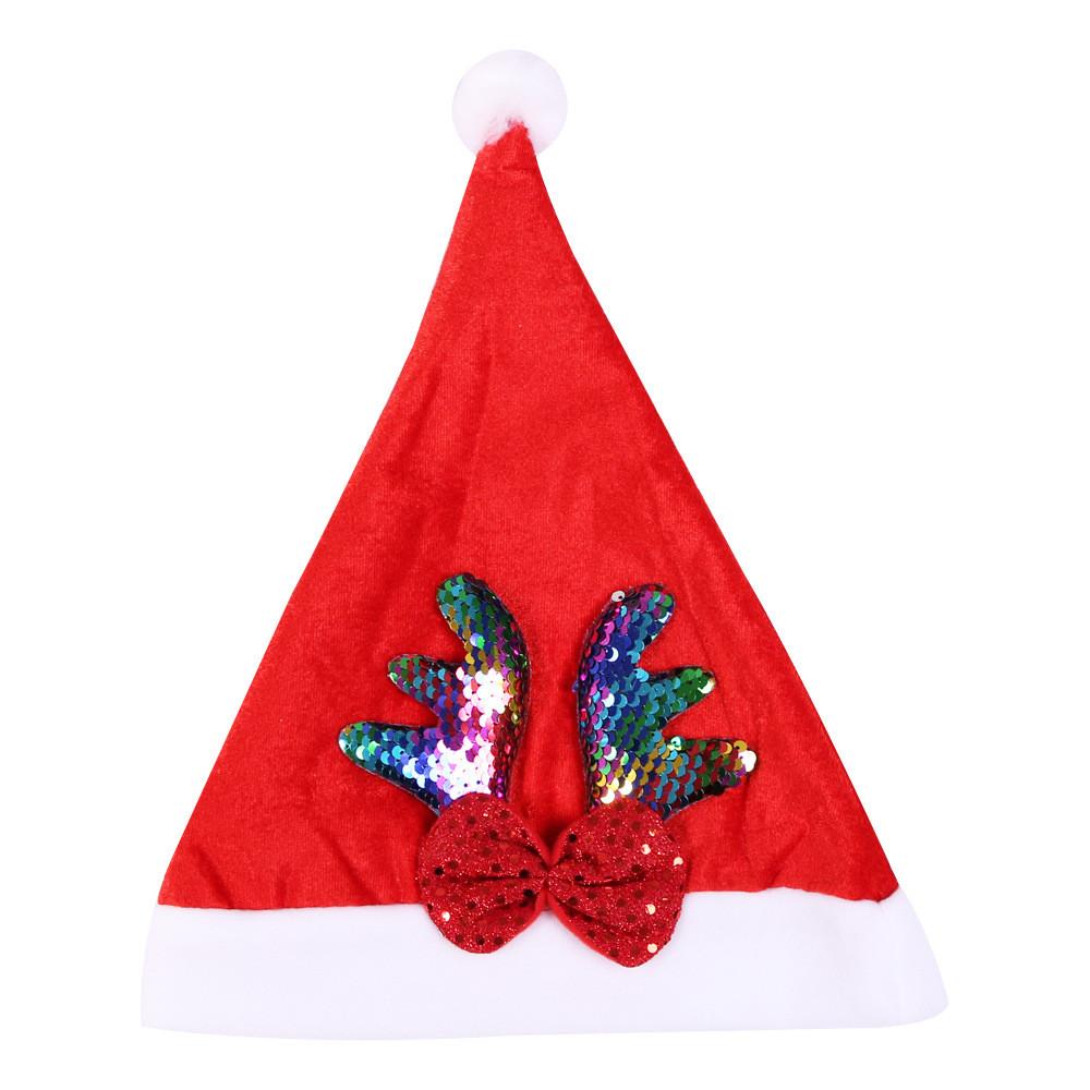Red Eyecatching Doublesided Sequin Christmas Hat For Adults And Children With Antlers