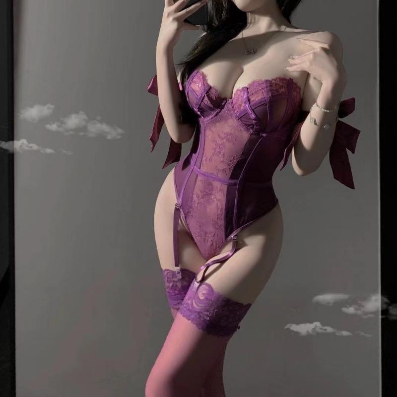 Sexy Purple Charm Sexy Lingerie Lace Onesie Pure Desire Uniform Suit No Pajamas Female Temptation