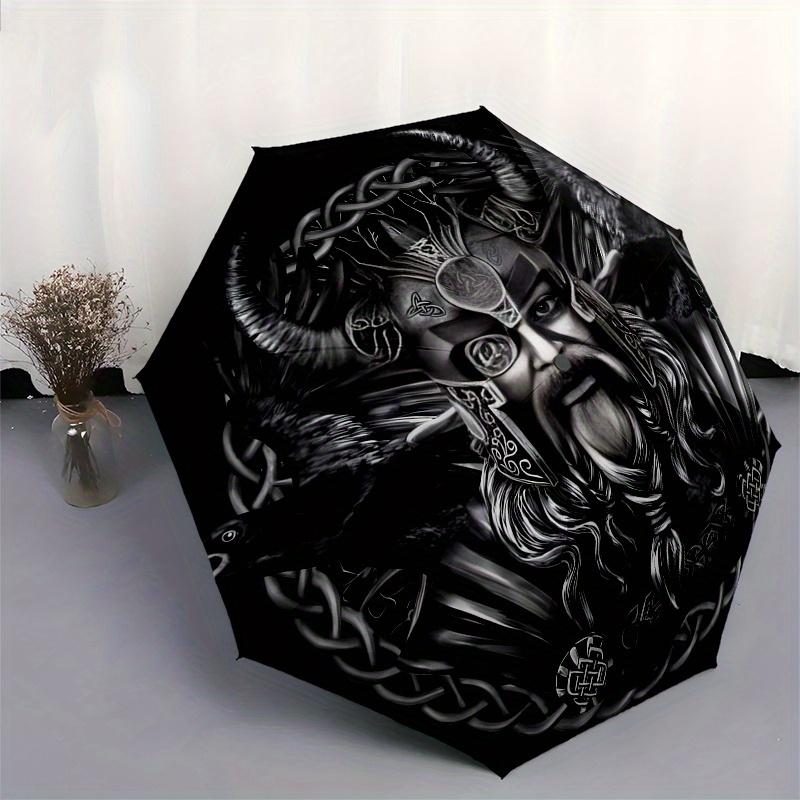 Viking Warrior with Raven Circular Wall Art PrintUmbrella, Portable 3-Fold Umbrella for Men & Women,Christmas Gift ES250