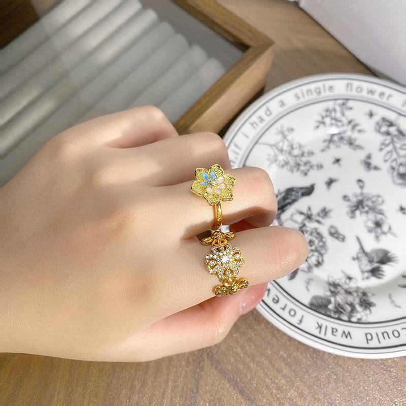 Diamond-Set Medieval Flower Opening Ring Niche Design Temperament Retro Light Luxury Exquisite High-End Ring
