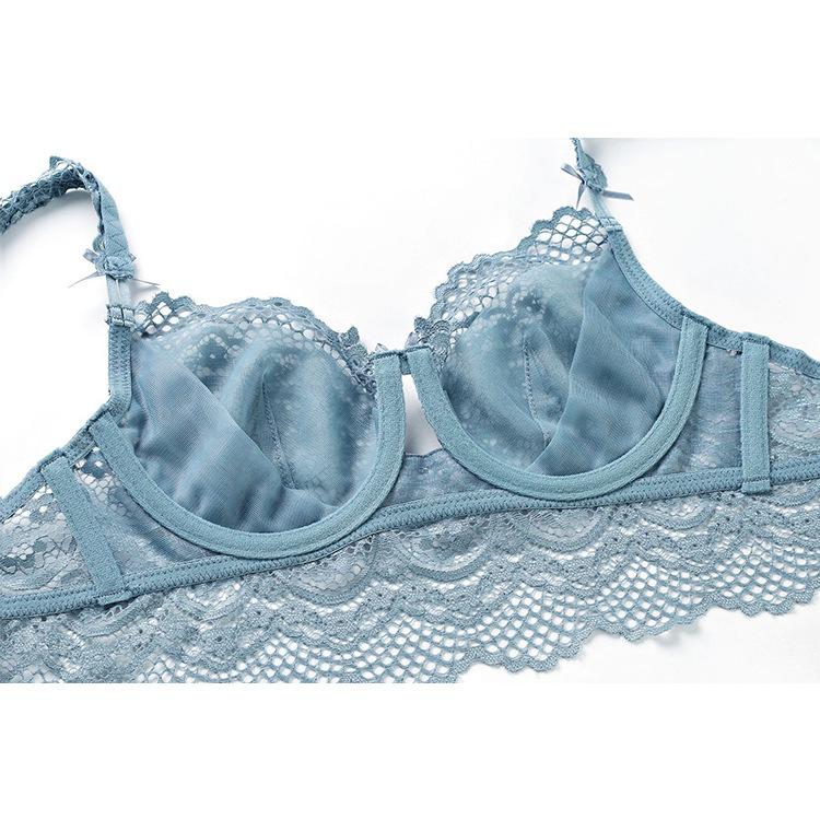 Sexy ultra-thin lace underwear for women, comfortable and breathable, big breasts show small breasts, gather and support large-size bras