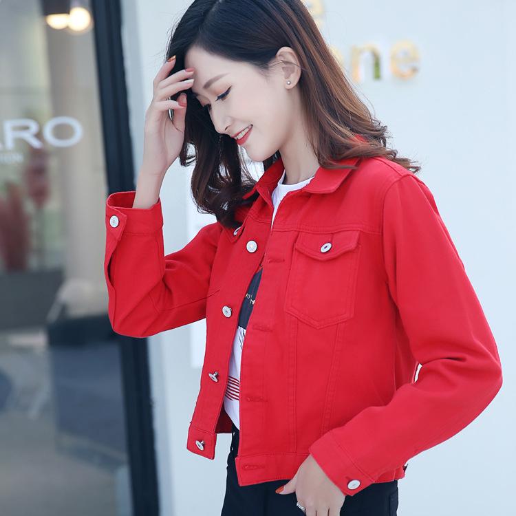 Dámská džínová bunda jarní a podzimní ležérní krátká džínová bunda Dámská korejská verze Jednobarevná bunda Oblečení