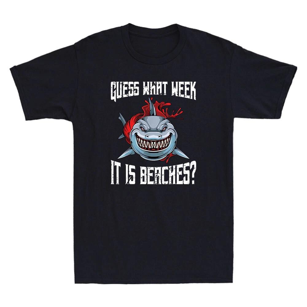 Gue*s What Week It Is Beaches Funny Shark with Glasses Meme Retro Men s T-Shirt M