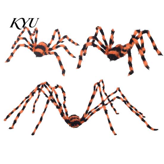 Outdoor Garden Halloween Display Giant Spider, Scary Orange Black Hairy Spider Decoration, Realistic Furry Prop Large Decorations with Red Eyes