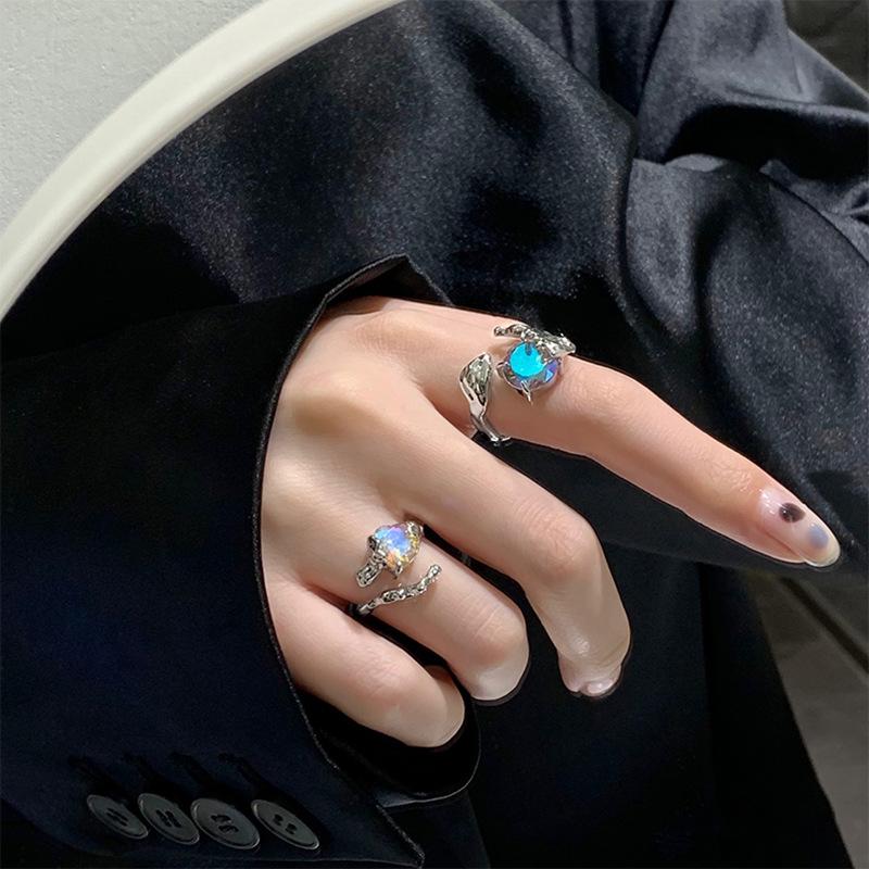 Sparkling Gemstone Open Ring Women'S Niche Design Sense Personality Index Finger Ring Light Luxury High-End Ring