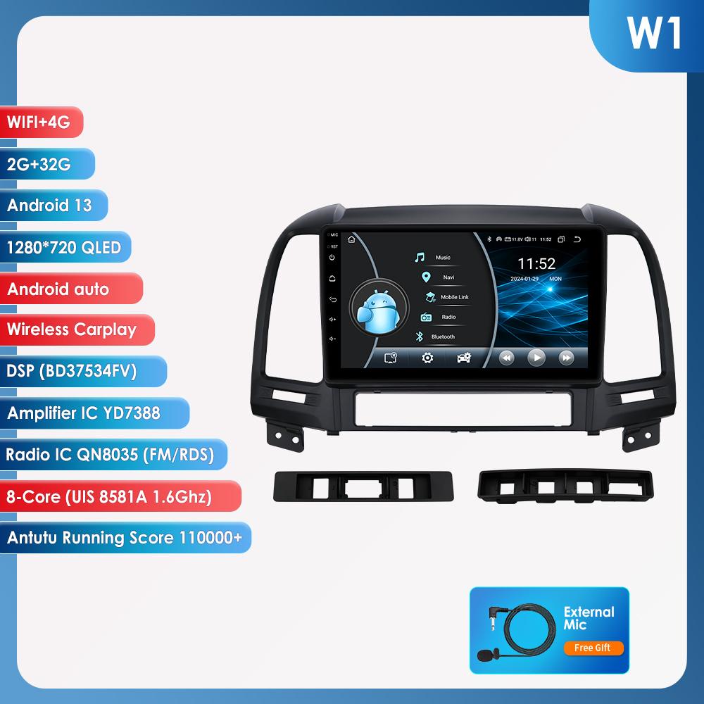 Hizpo 2din Android Autoradio for Hyundai Santa Fe 2 2006 - 2012 Car Radio Multimedia Video Player GPS Navi Head Unit  intelligent Carplay Auto 4G RDS