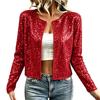 Women's Long Sleeve Sequin Cardigan Jacket, Round Neck Color Party Outerwear