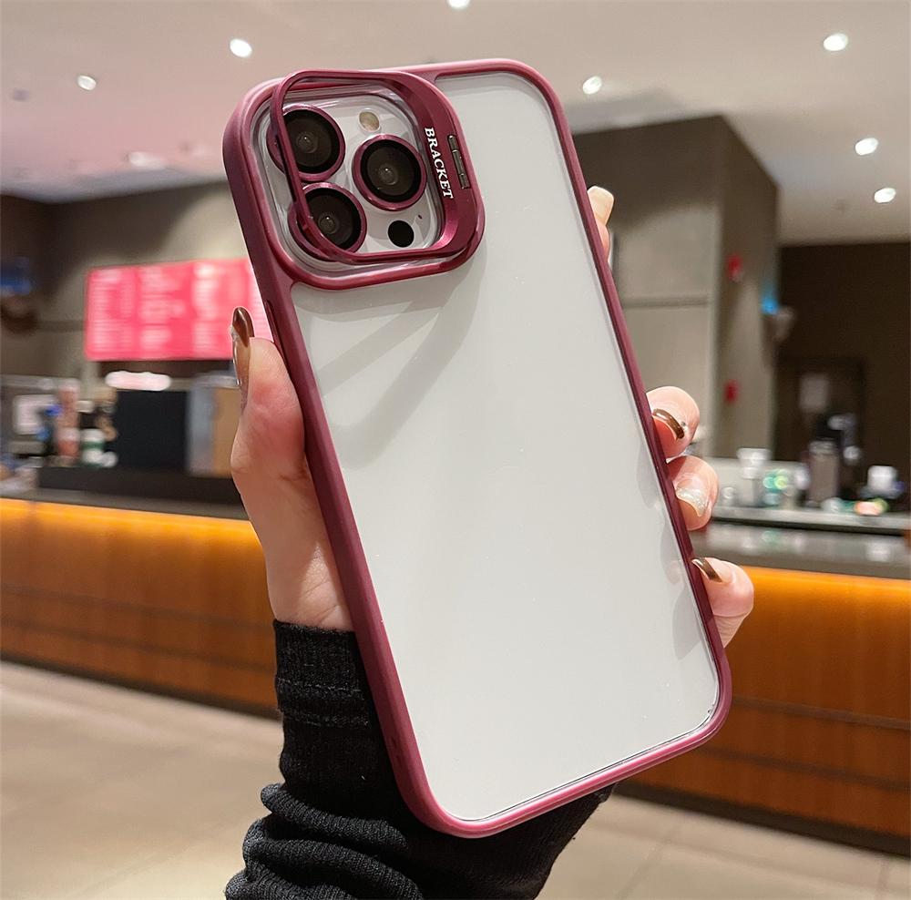 Lens Metal Ring Protector Stand Phone Cases For IPhone 16 15 14 13 12 11 Pro Max Plus Camera Glass Lens Protection Clear Cover