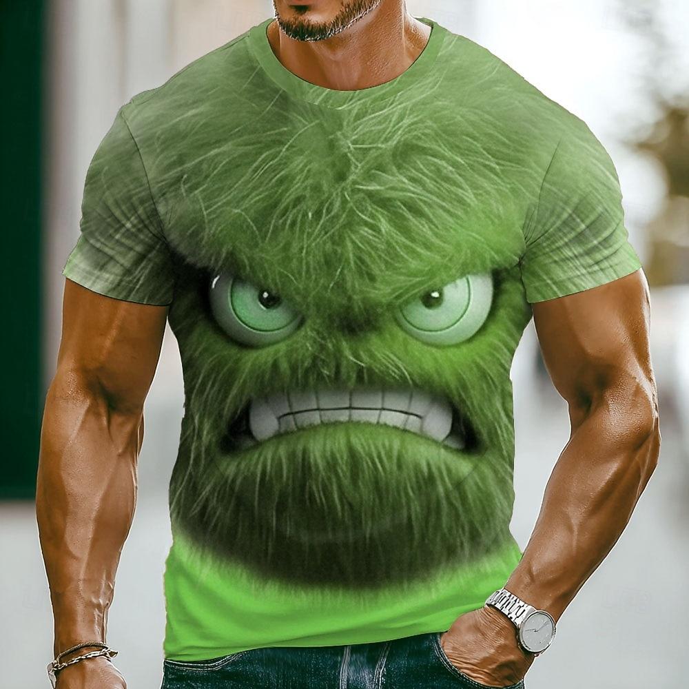 Men's Funny Emotes T Shirt Short Sleeve T shirt 3D Print Crew Neck Shirt Fashion Exaggerated Casual Daily Street Blue Red Light Purple