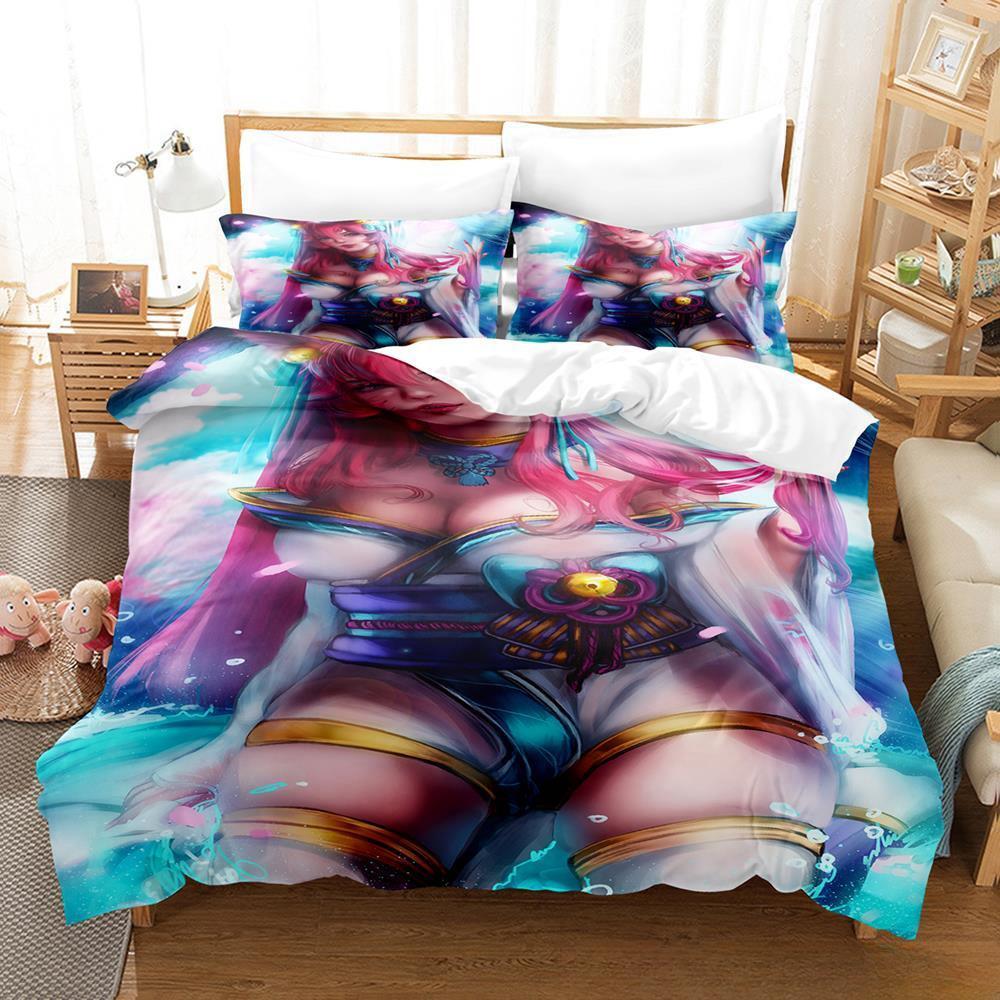 League of Legends Spirit Blossom Ahri Bedding Set Single Twin Full Queen King Size Bed Set Adult Kid Bedroom Duvet Cover Sets