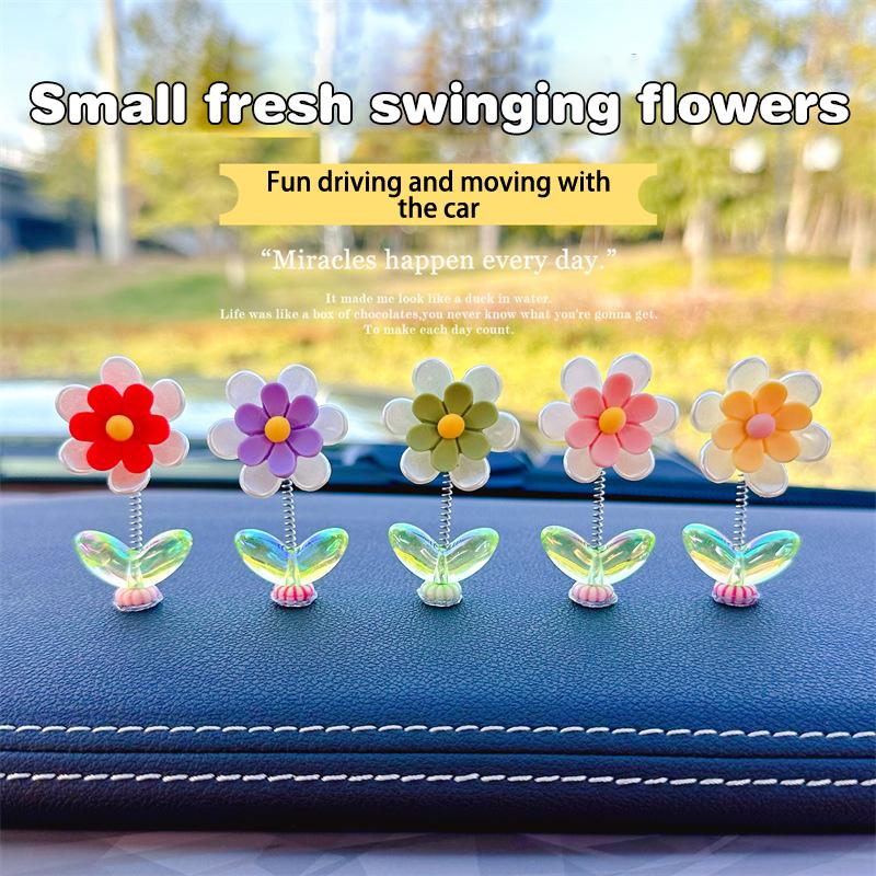 5Pcs Creative Cute Daisy Car Decoration Car Center Console Dashboard Ornament Shake Head Flower Car Home Interior Accessories