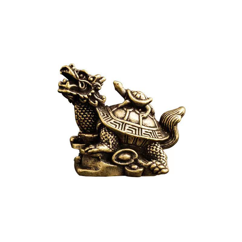 Brass Dragon Turtle Ornament - Mother Turtle with Dragon Head for Home or Office Decor, Desktop Decoration, Fortune Gift