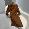 Women's Brown Handmade Trench Coat Party Genuine Casual Suede Lambskin Leather