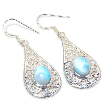 Natural Republic Larimar Gemstone 925 Solid Sterling Silver Earring 1.75" I4m62