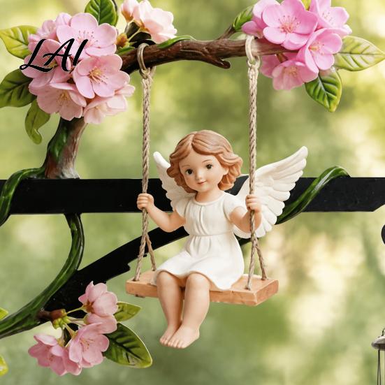 Decorative Garden Wall Mount Swing Angel Plant Hanger Cute Girl Bracket Small Space Hanger Metal Hook for Hanging Flower Basket Bird Feeder
