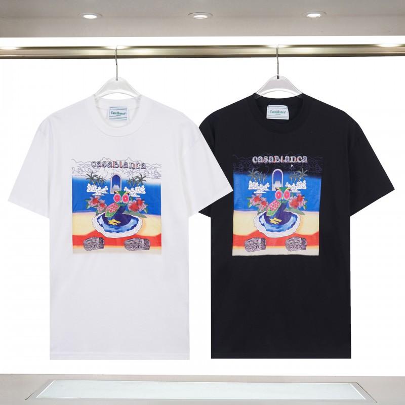280g Double Yarn Cotton T-Shirt Couples Casablanca Castle Print Short Sleeve Round Neck Loose Fit