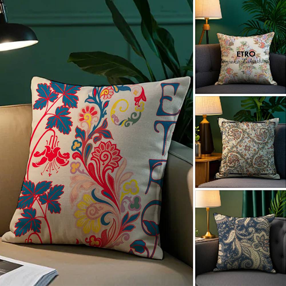 Cashew Nut Flower Pattern Natural Etro Pillow Case Comfort Sofa Bed Silky elegant Invisible zipper Decorative cushion cover